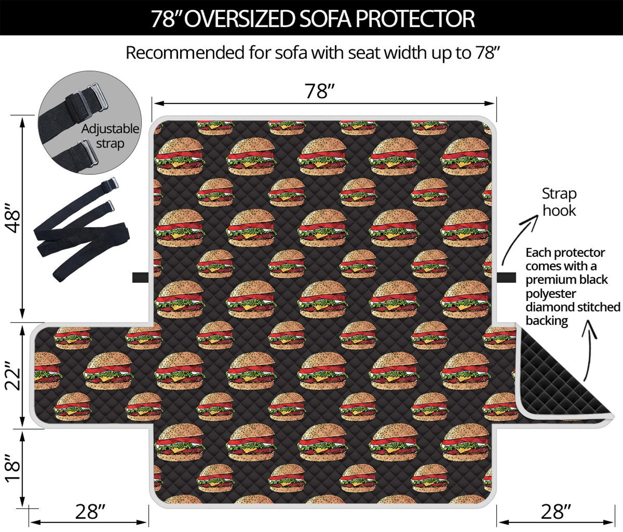 Cheeseburger Pattern Print Oversized Sofa Protector