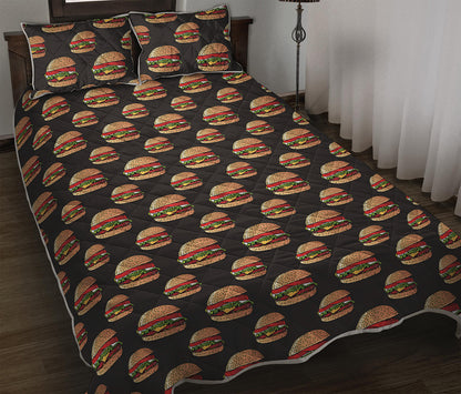 Cheeseburger Pattern Print Quilt Bed Set