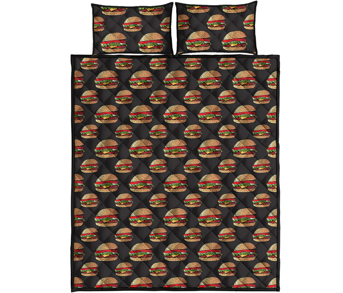 Cheeseburger Pattern Print Quilt Bed Set