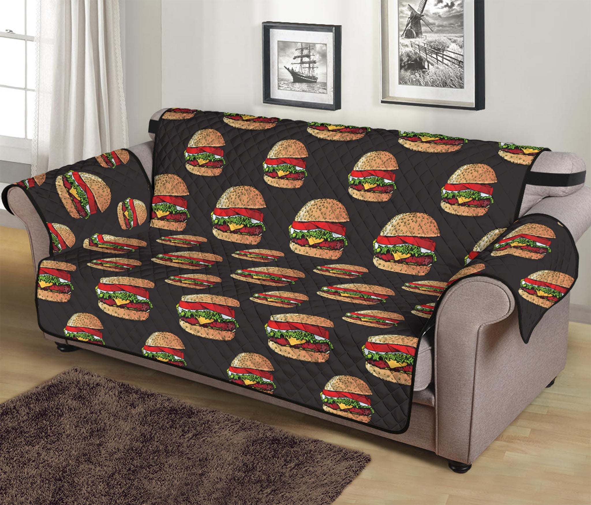 Cheeseburger Pattern Print Sofa Protector