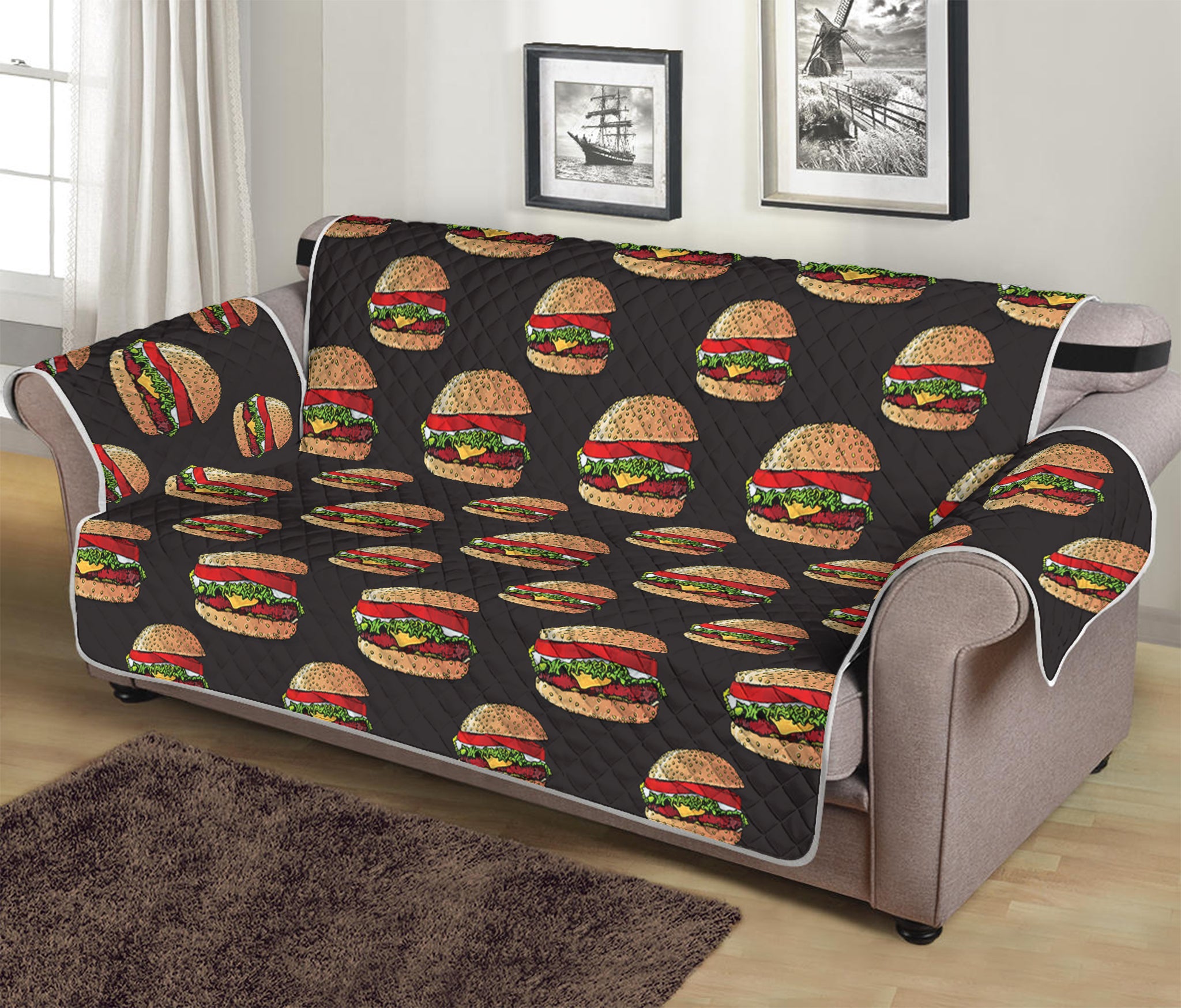 Cheeseburger Pattern Print Sofa Protector