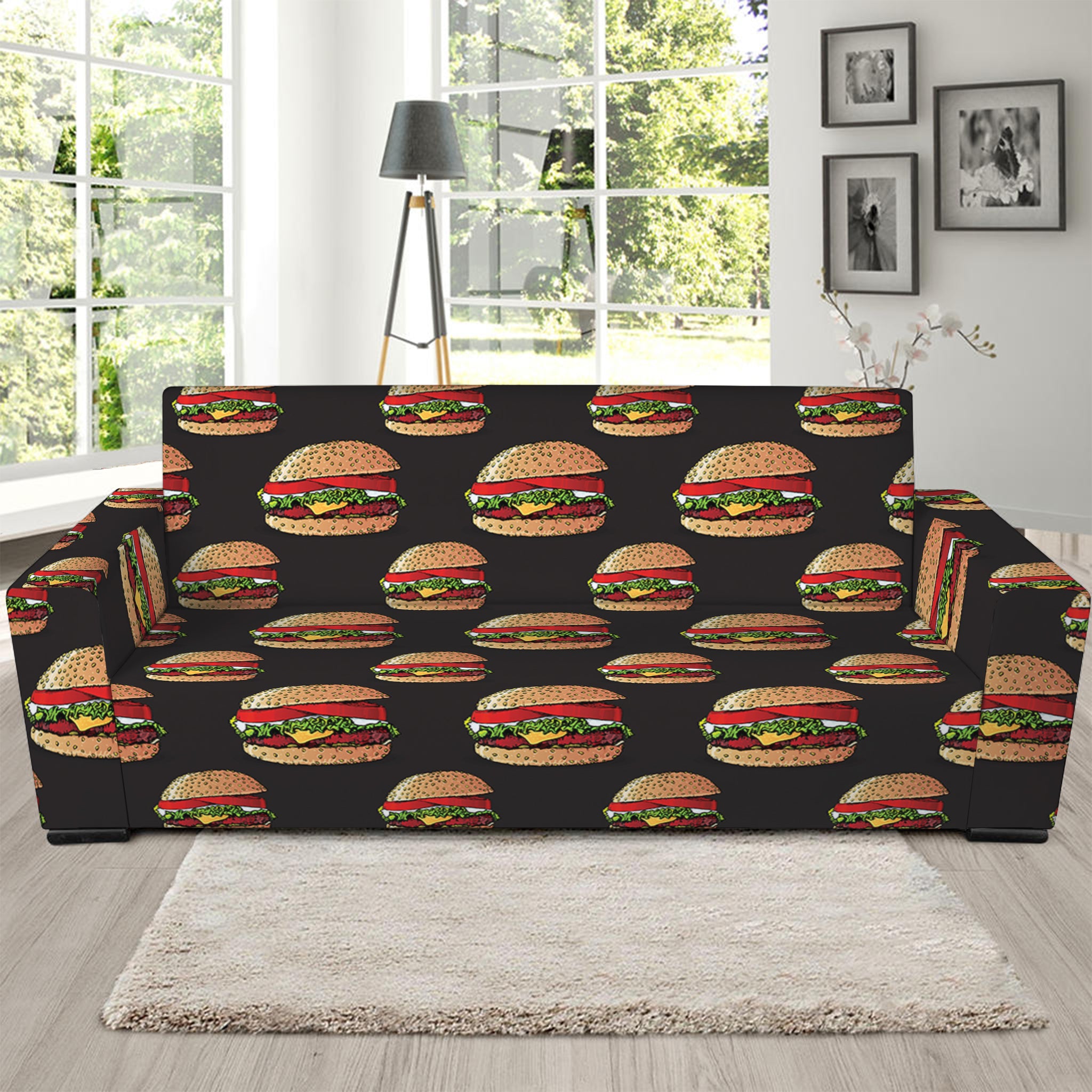 Cheeseburger Pattern Print Sofa Slipcover