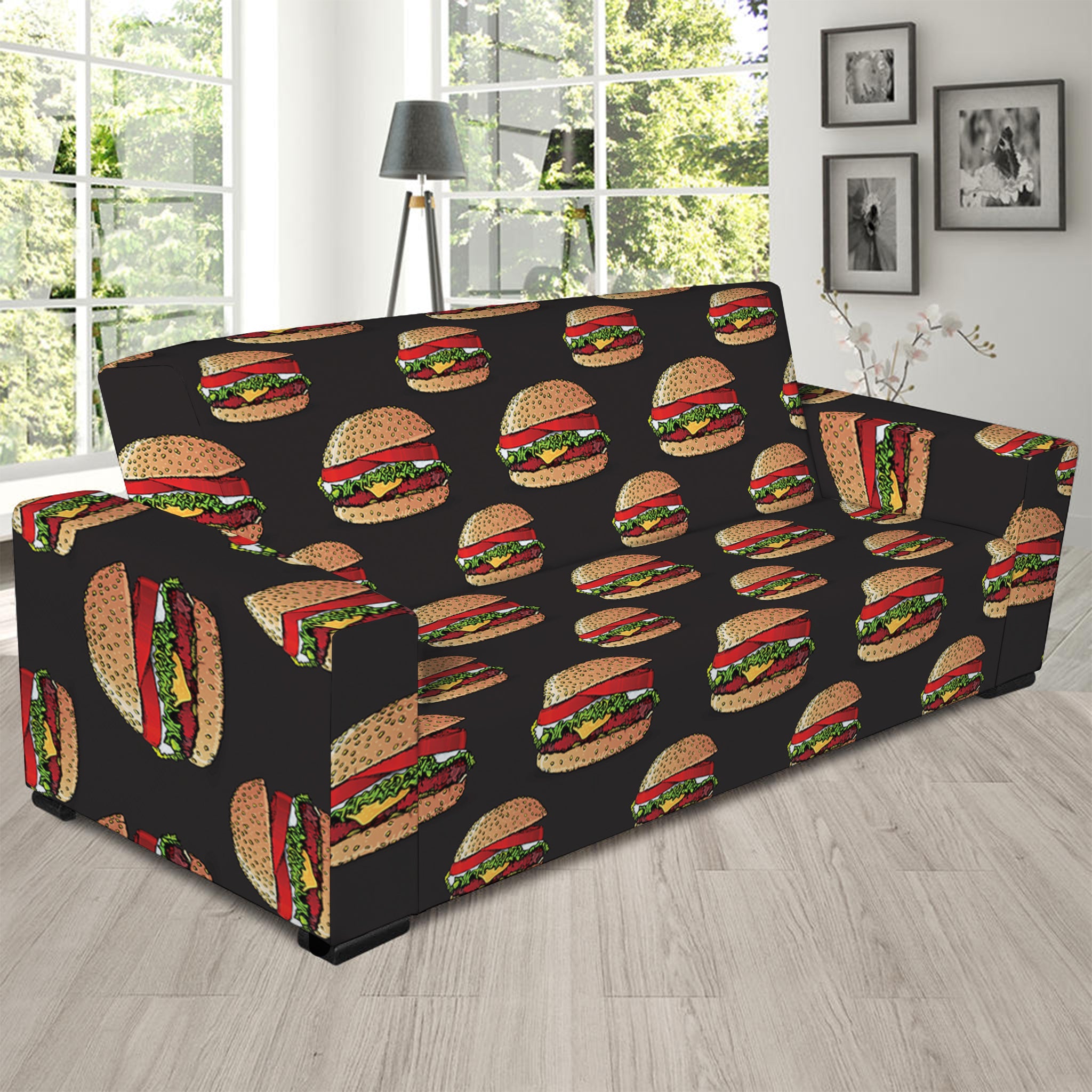 Cheeseburger Pattern Print Sofa Slipcover