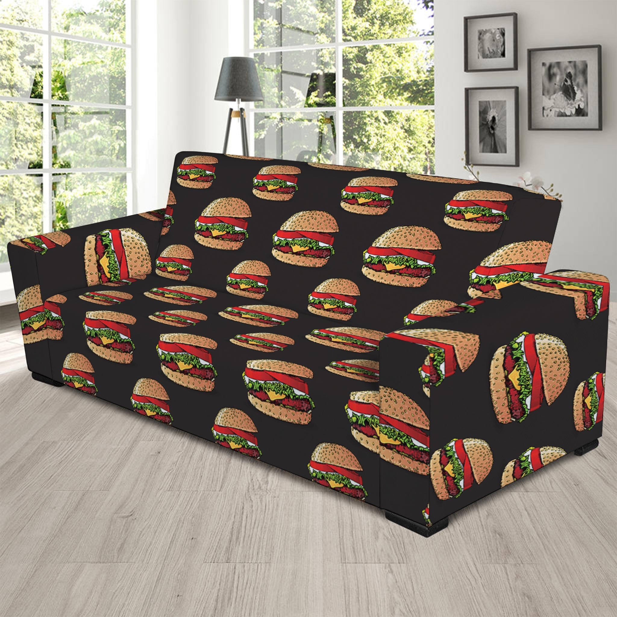 Cheeseburger Pattern Print Sofa Slipcover