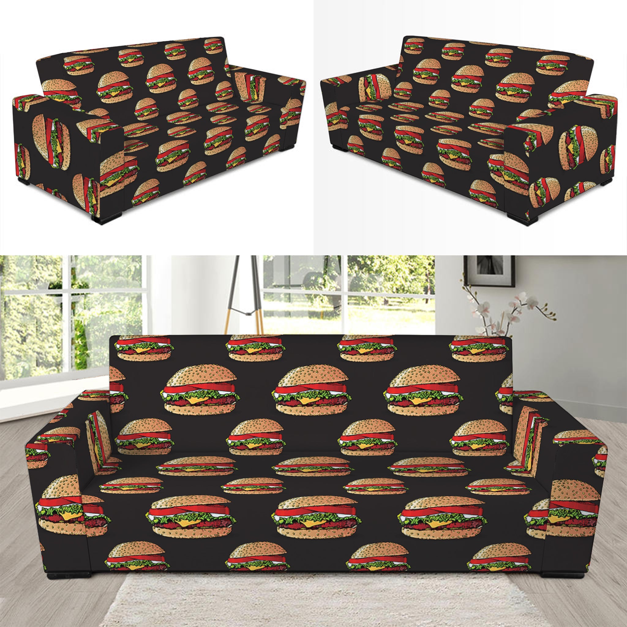 Cheeseburger Pattern Print Sofa Slipcover