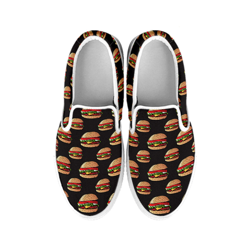 Cheeseburger Pattern Print White Slip On Shoes