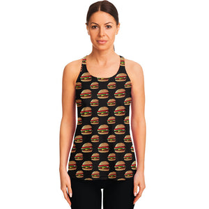 Cheeseburger Pattern Print Women's Racerback Tank Top