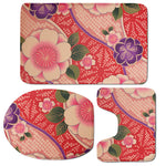 Cherry Blossom Kimono Pattern Print 3 Piece Bath Mat Set