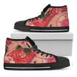 Cherry Blossom Kimono Pattern Print Black High Top Shoes