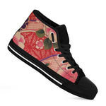 Cherry Blossom Kimono Pattern Print Black High Top Shoes
