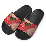 Cherry Blossom Kimono Pattern Print Black Slide Sandals