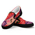 Cherry Blossom Kimono Pattern Print Black Slip On Sneakers