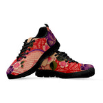 Cherry Blossom Kimono Pattern Print Black Sneakers