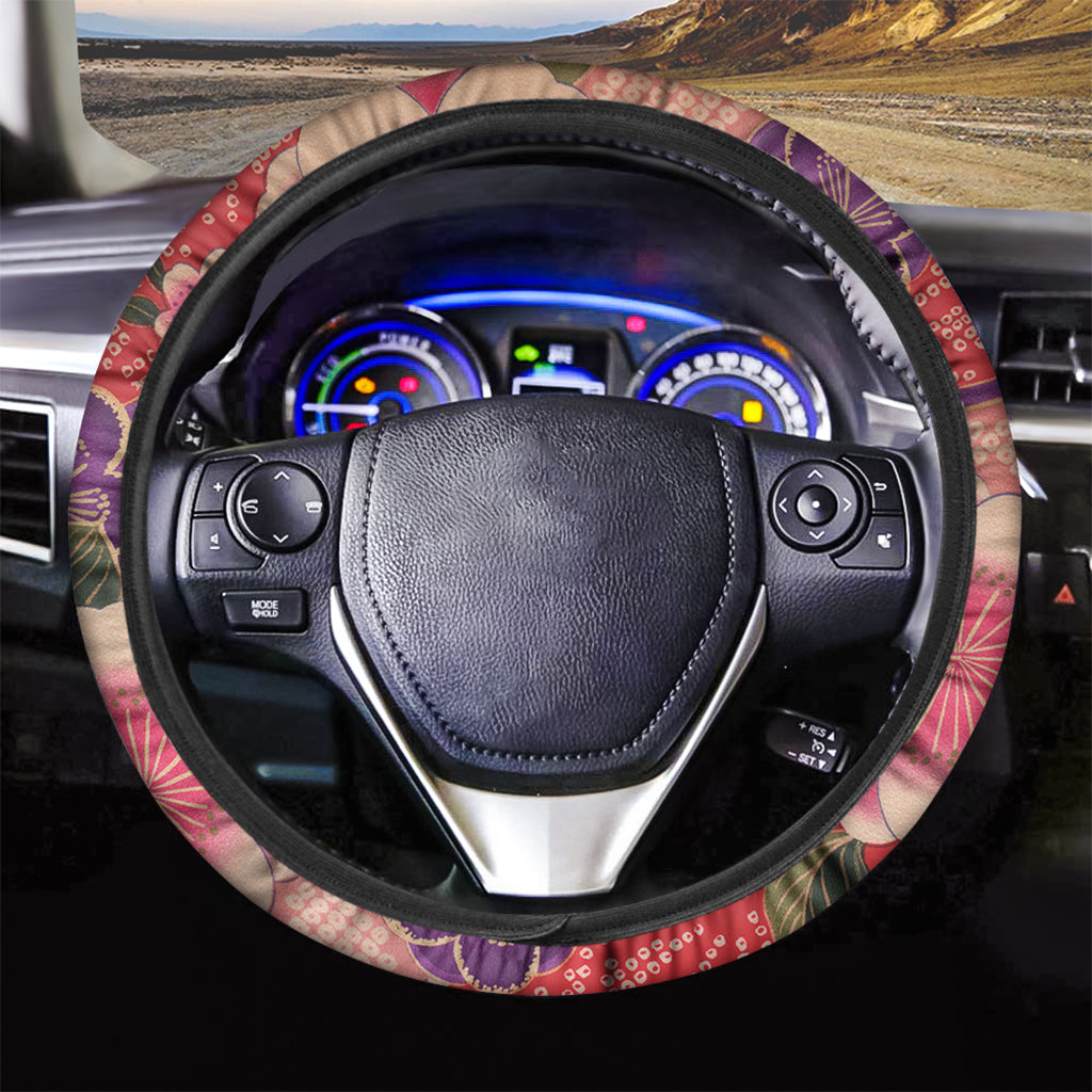Cherry Blossom Kimono Pattern Print Car Steering Wheel Cover