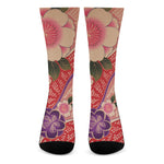 Cherry Blossom Kimono Pattern Print Crew Socks