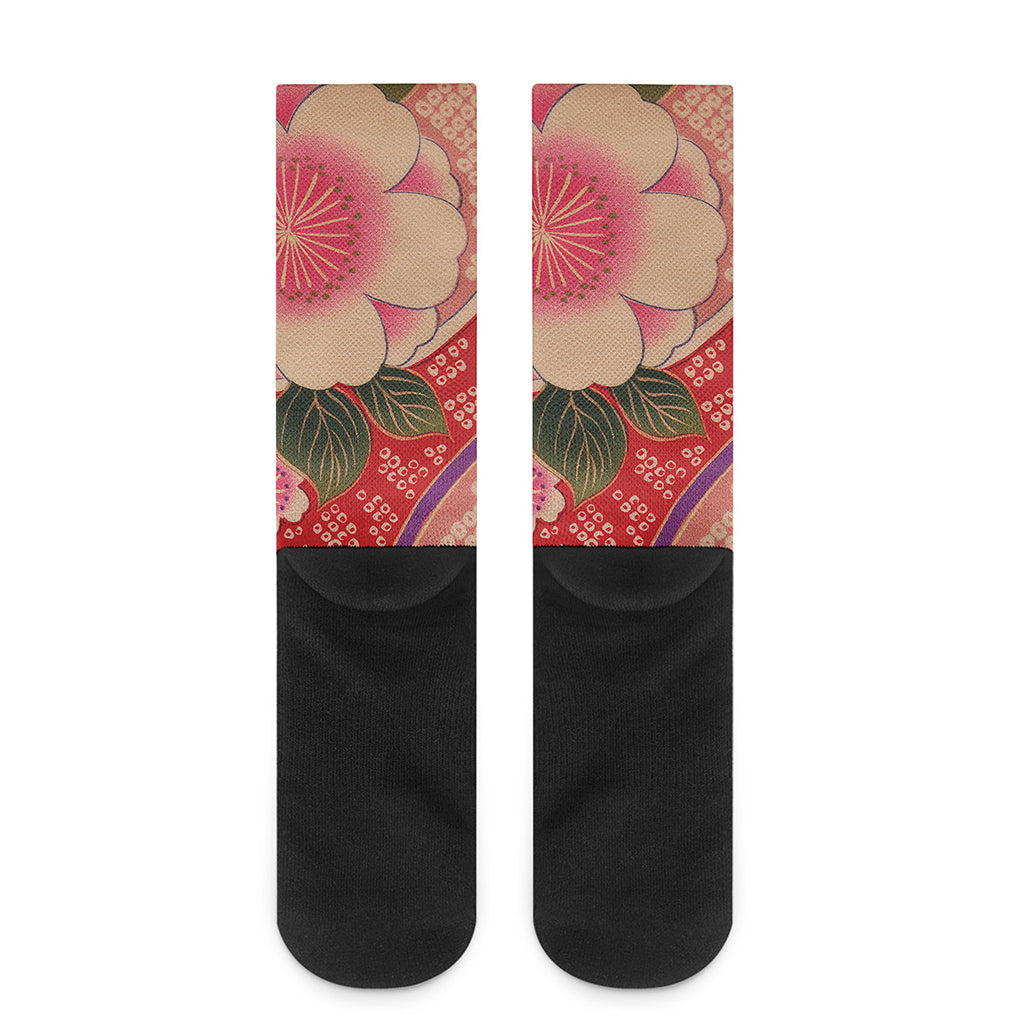 Cherry Blossom Kimono Pattern Print Crew Socks