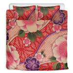 Cherry Blossom Kimono Pattern Print Duvet Cover Bedding Set