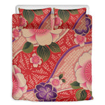 Cherry Blossom Kimono Pattern Print Duvet Cover Bedding Set