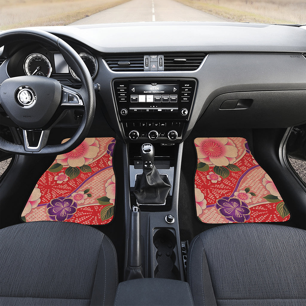 Cherry Blossom Kimono Pattern Print Front Car Floor Mats