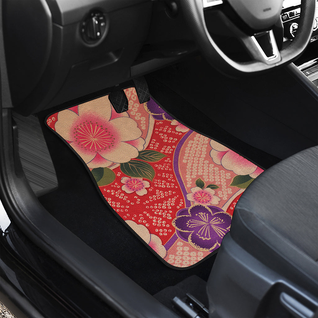 Cherry Blossom Kimono Pattern Print Front Car Floor Mats