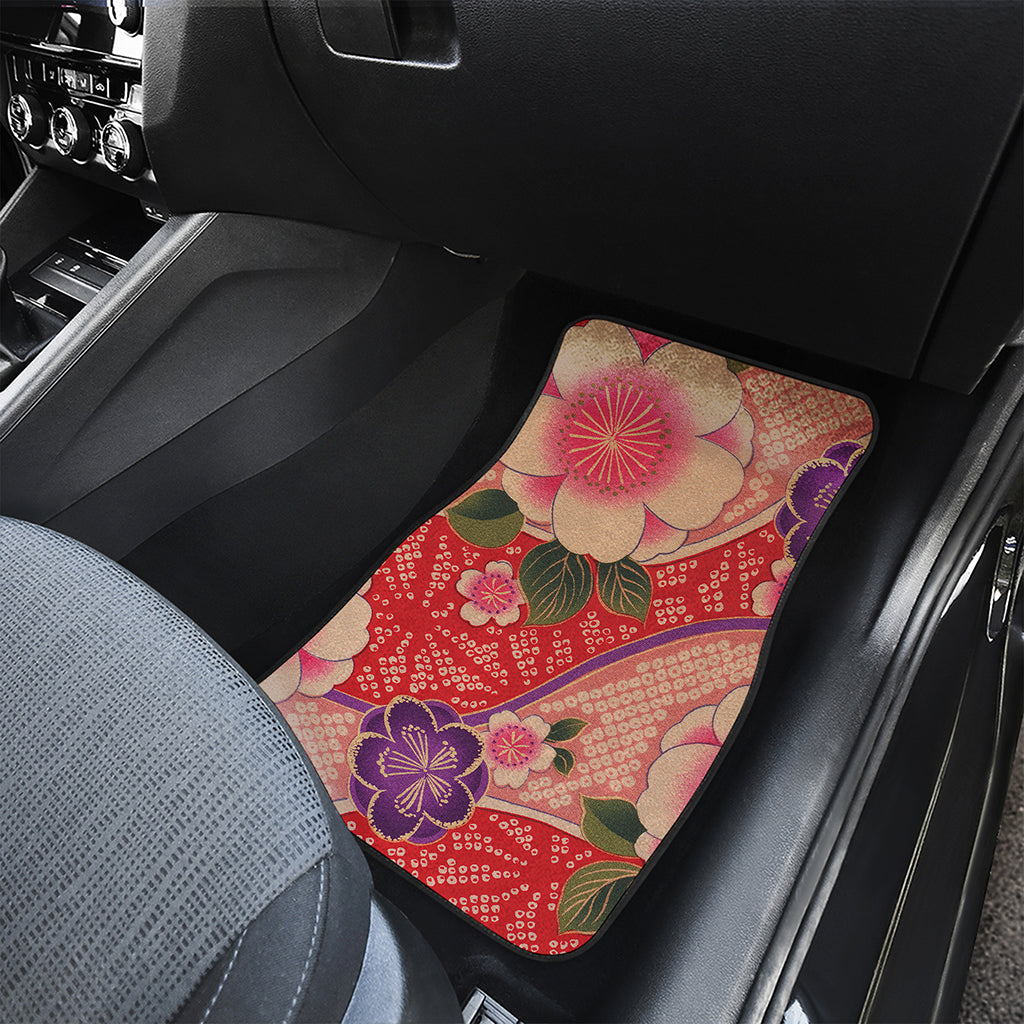 Cherry Blossom Kimono Pattern Print Front Car Floor Mats