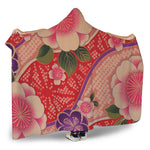Cherry Blossom Kimono Pattern Print Hooded Blanket