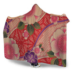 Cherry Blossom Kimono Pattern Print Hooded Blanket