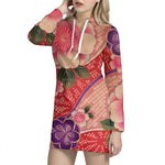 Cherry Blossom Kimono Pattern Print Hoodie Dress