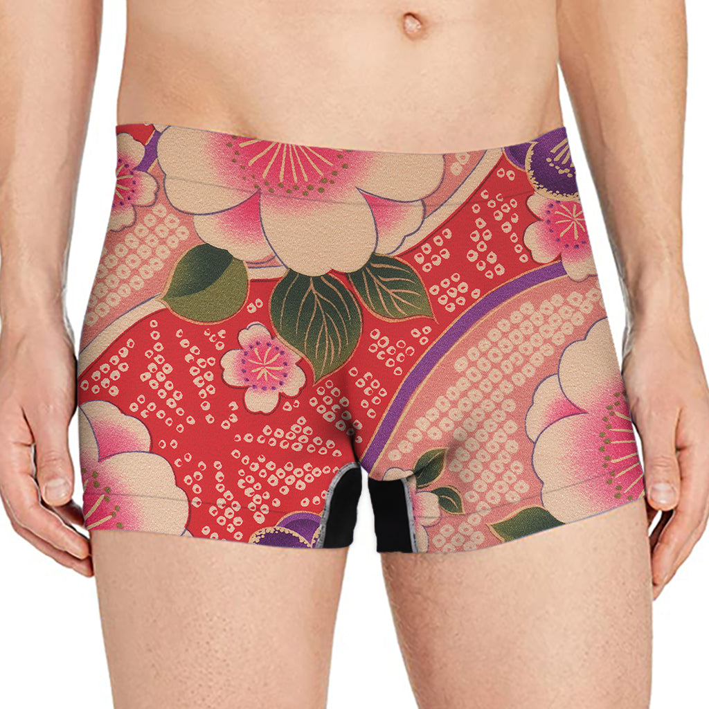 Cherry Blossom Kimono Pattern Print Men's Boxer Briefs