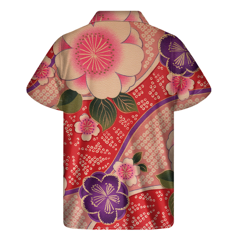 Cherry Blossom Kimono Pattern Print Men's Short Sleeve Shirt