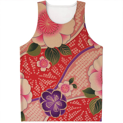 Cherry Blossom Kimono Pattern Print Men's Tank Top
