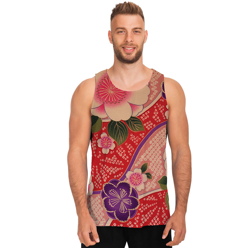 Cherry Blossom Kimono Pattern Print Men's Tank Top