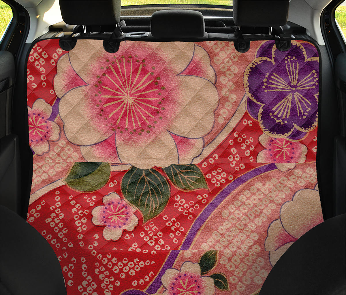 Cherry Blossom Kimono Pattern Print Pet Car Back Seat Cover