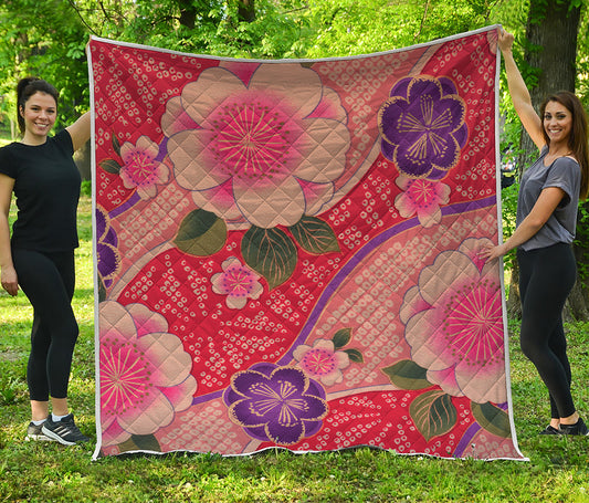 Cherry Blossom Kimono Pattern Print Quilt