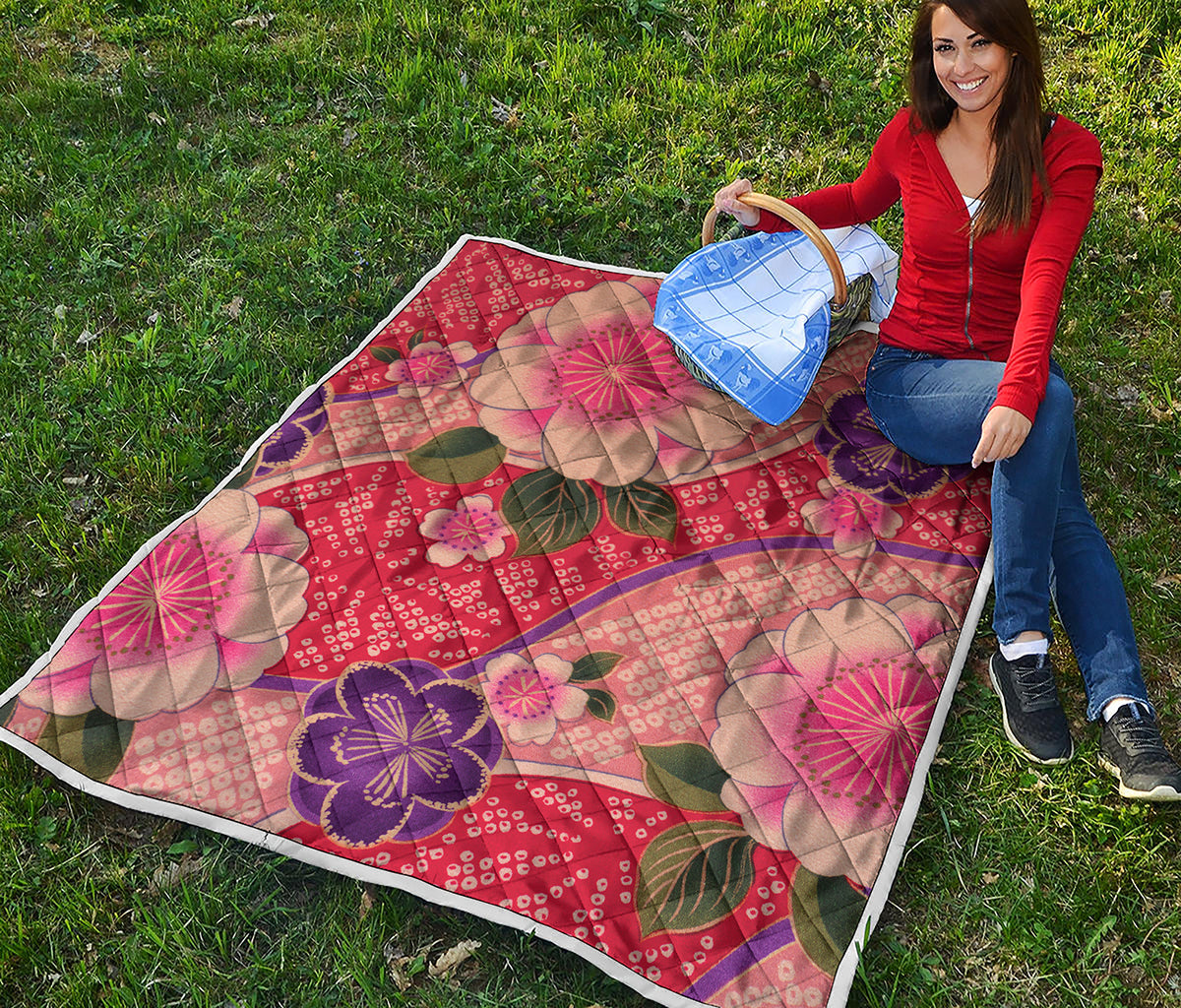 Cherry Blossom Kimono Pattern Print Quilt