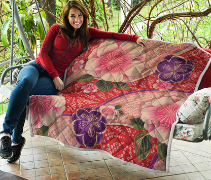 Cherry Blossom Kimono Pattern Print Quilt