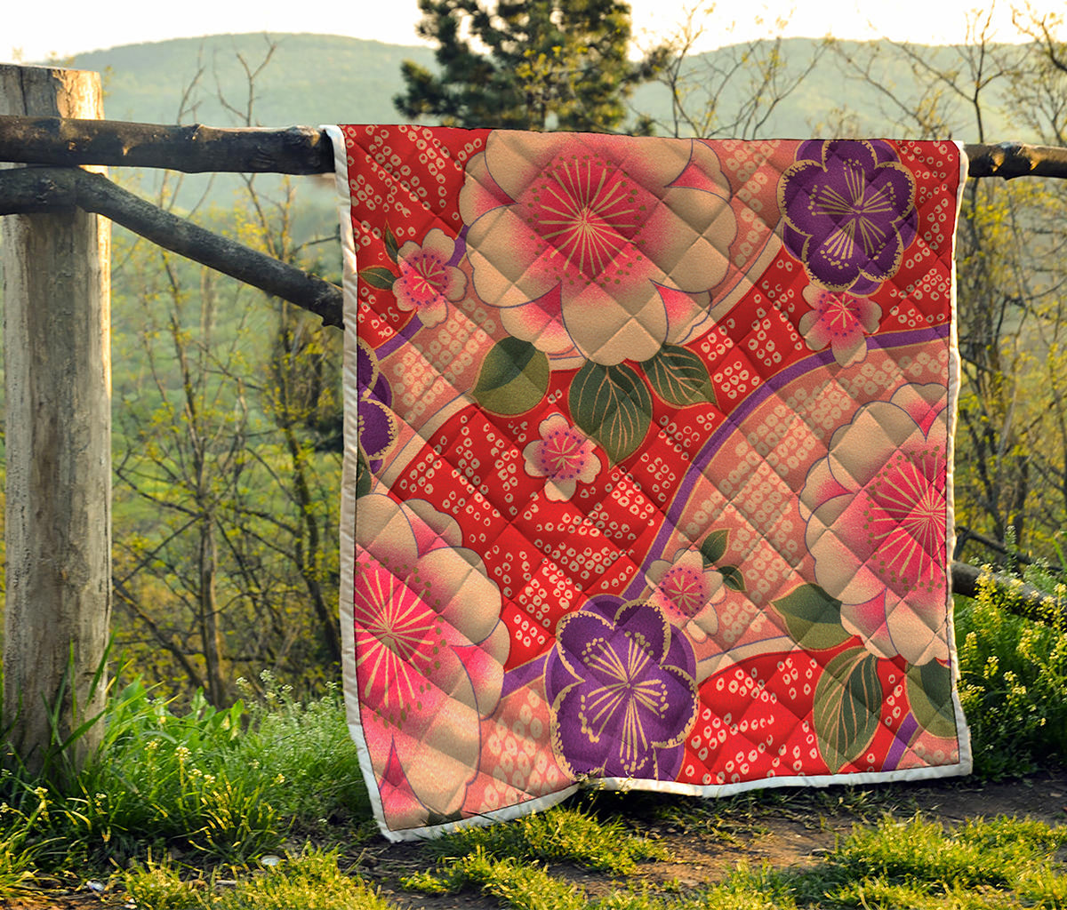 Cherry Blossom Kimono Pattern Print Quilt