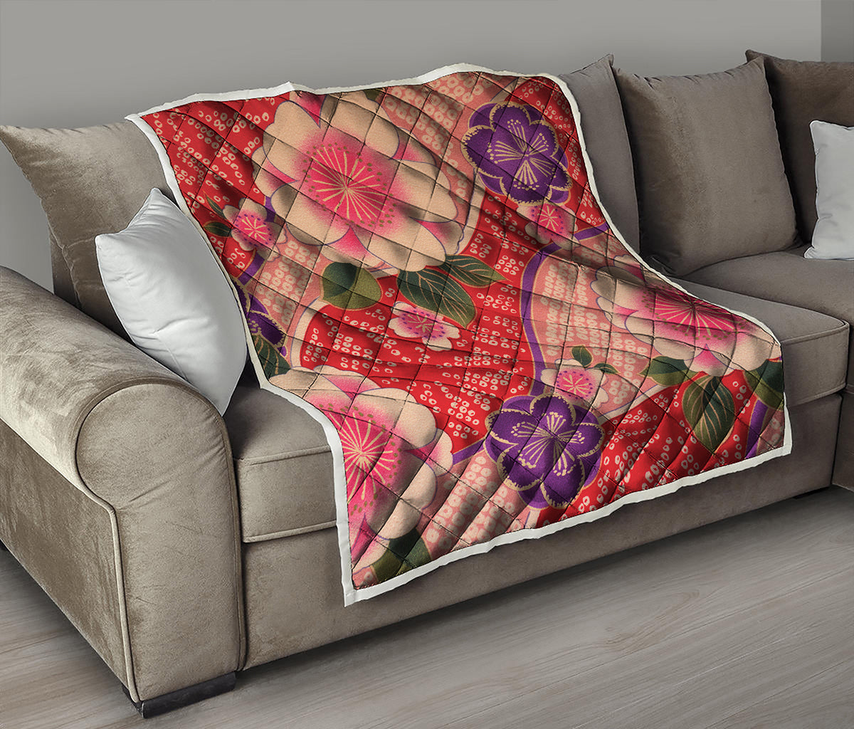 Cherry Blossom Kimono Pattern Print Quilt