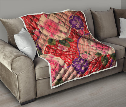 Cherry Blossom Kimono Pattern Print Quilt