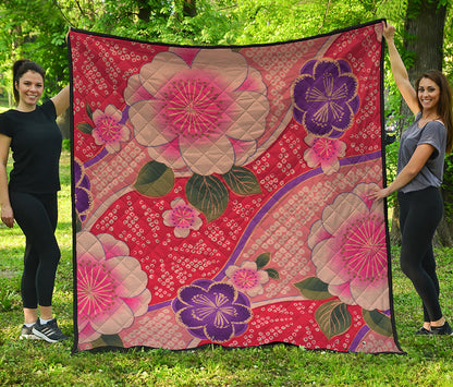 Cherry Blossom Kimono Pattern Print Quilt