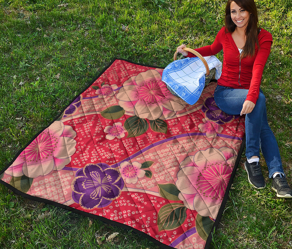 Cherry Blossom Kimono Pattern Print Quilt