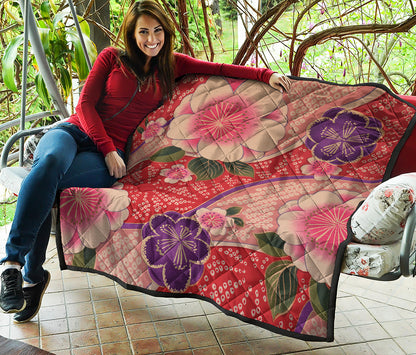 Cherry Blossom Kimono Pattern Print Quilt