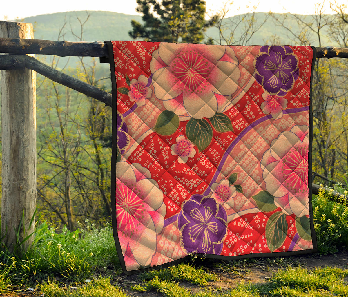 Cherry Blossom Kimono Pattern Print Quilt