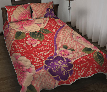 Cherry Blossom Kimono Pattern Print Quilt Bed Set
