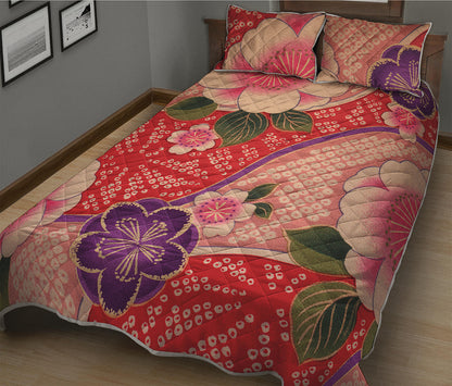Cherry Blossom Kimono Pattern Print Quilt Bed Set