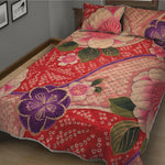 Cherry Blossom Kimono Pattern Print Quilt Bed Set