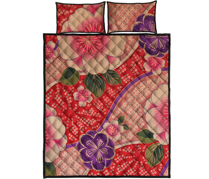 Cherry Blossom Kimono Pattern Print Quilt Bed Set