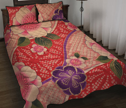 Cherry Blossom Kimono Pattern Print Quilt Bed Set