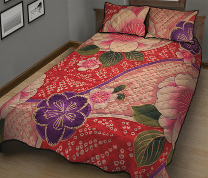 Cherry Blossom Kimono Pattern Print Quilt Bed Set