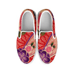 Cherry Blossom Kimono Pattern Print White Slip On Shoes
